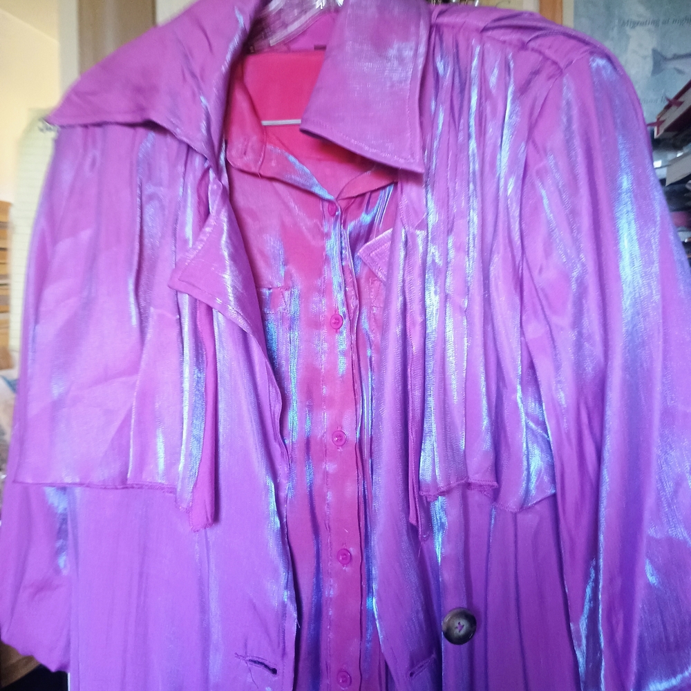 SHEIN Metallic Purple Trench Coat